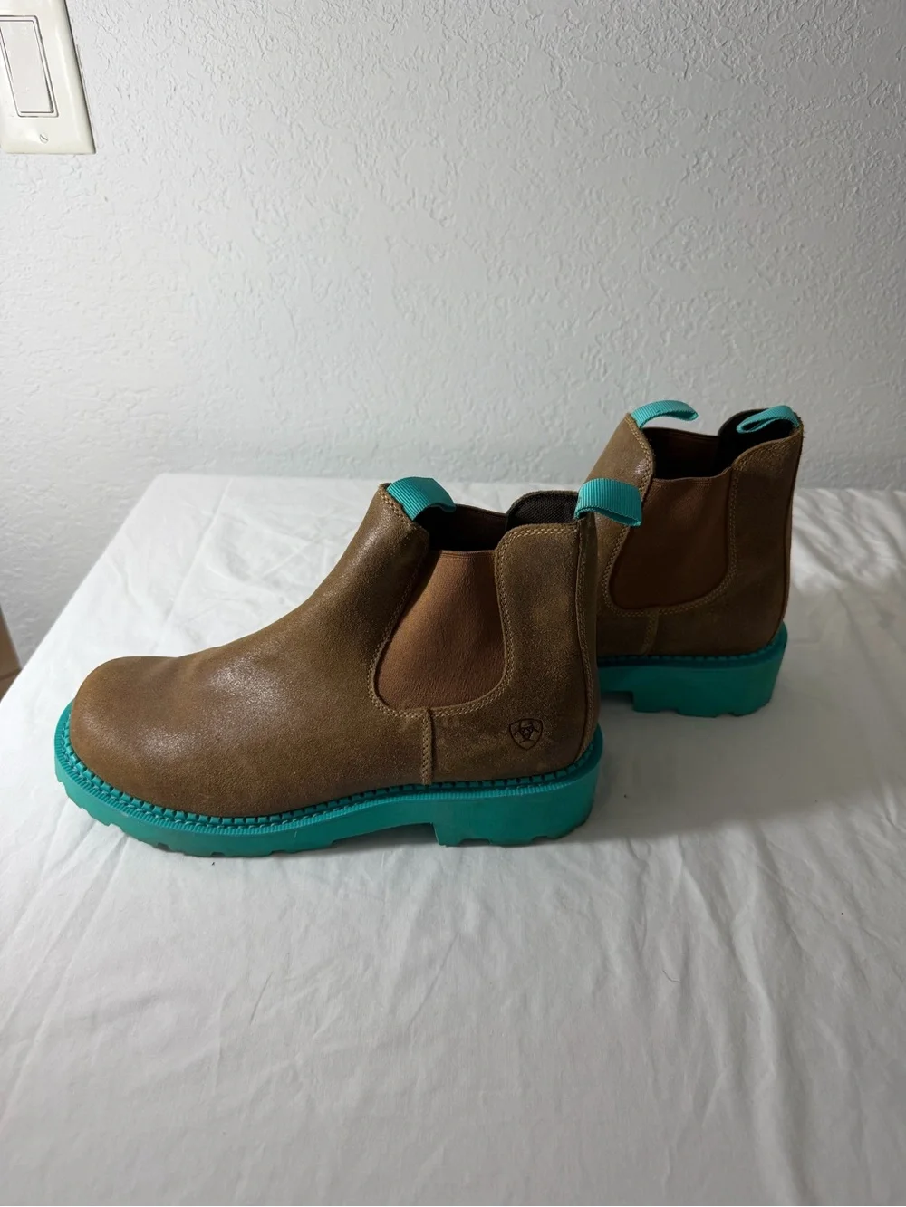 Ariat Brown Leather Chelsea Boots with Teal Soles